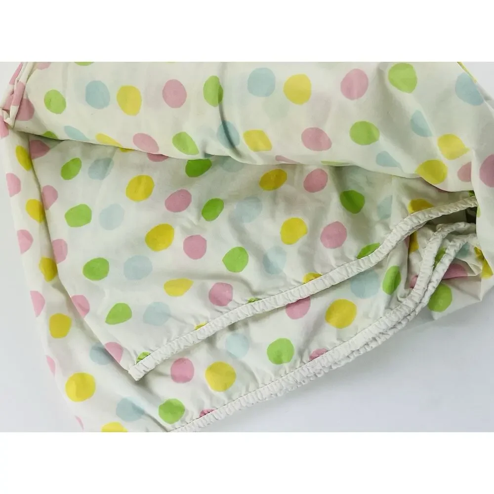 Vintage Pastel Colorful Polka Dot Fitted Flat Sheet Great Crafting Rainbow Pink